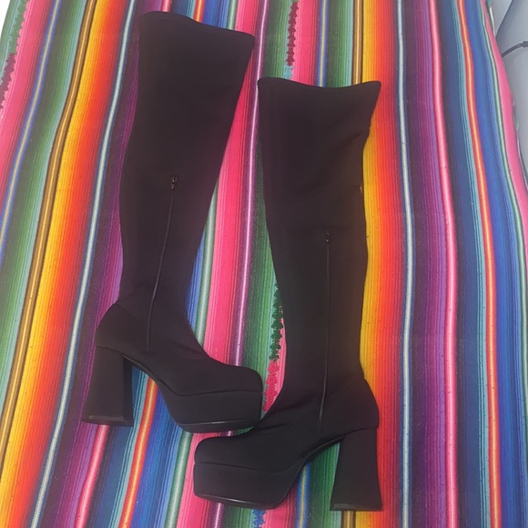 Dolls Kill Bare Bones Thigh High Skeleton Print Platform Boots Heels - Picture 3 of 8